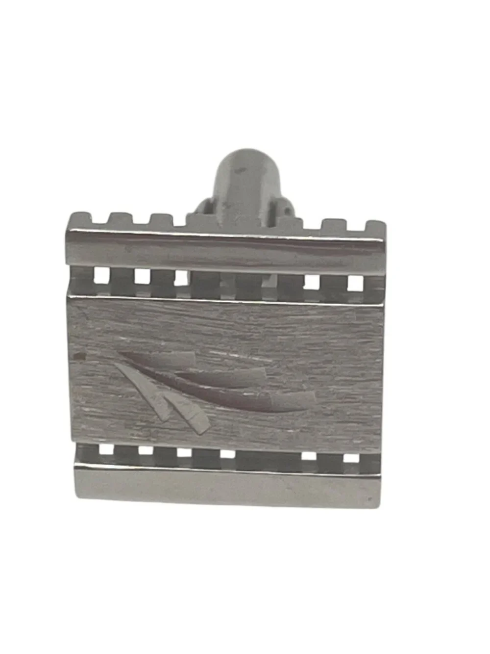 Single Silver Square Cufflink With Etched Design Mens Formal Accessory Polished